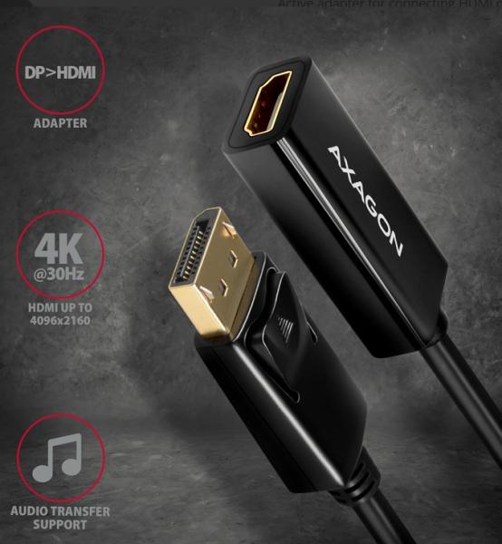 Адаптер AXAGON RVD-HI14N DisplayPort към HDMI 1.4, 4K/30Hz, 15 cm