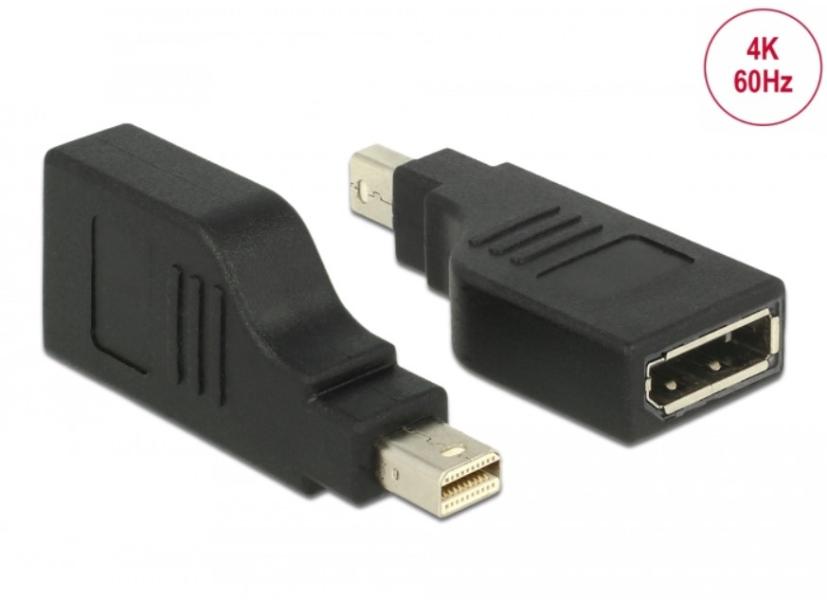 Адаптер Delock, mini DisplayPort 1.2 мъжко към DisplayPort женско, 4K, 90°, Черен