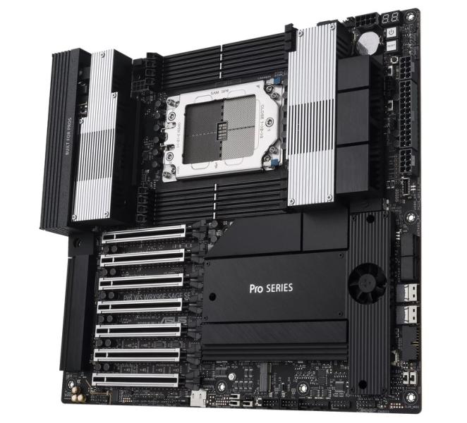 Дънна платка ASUS Pro WS WRX90E-SAGE SE, AMD Socket sTR5,  8x DIMM slots DDR5, 4x PCIe 5.0 M.2 slots, 7x PCIe 5.0 x16 slots, Dual 10 Gb LAN, VGA, 2x Mini DisplayPort, EEB