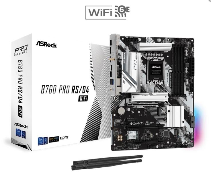 Дънна платка ASROCK B760 Pro RS/D4 WiFi, LGA1700, 4x DDR4, 2x Hyper M.2 (PCIe Gen4x4), 1x M.2 (PCIe Gen4x2), 4x SATAIII, HDMI, DP, ATX