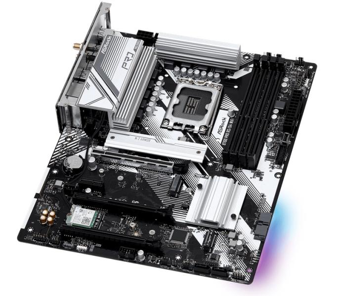 Дънна платка ASROCK B760 Pro RS/D4 WiFi, LGA1700, 4x DDR4, 2x Hyper M.2 (PCIe Gen4x4), 1x M.2 (PCIe Gen4x2), 4x SATAIII, HDMI, DP, ATX