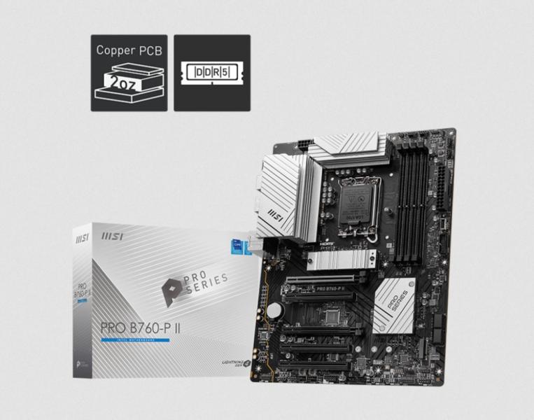 Дънна платка MSI PRO B760-P II, Intel B760, LGA1700, 4x DDR5, 2x M.2 slots, 1x HDMI, 1x DP, ATX