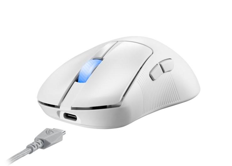 Геймърска мишка ASUS P714 ROG Keris II Ace, Wireless/Bluetooth/USB, 42 000 dpi, бяла