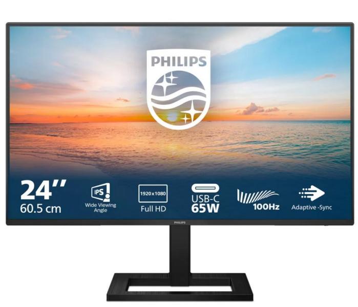 Монитор Philips 24E1N1300AE/00, 23.8" (60.45cm) IPS панел, 100Hz, Full HD, 1ms, Mega Infinity DCR, 250cd/m2, HDMI, USB, USB-C