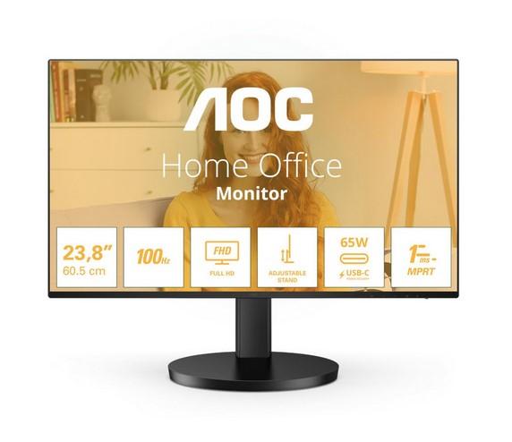 Монитор AOC 24B3CF2, 23.8" (60.45cm) IPS панел, 100Hz, Full HD, 4ms, 250cd/m2, HDMI, USB, USB-C