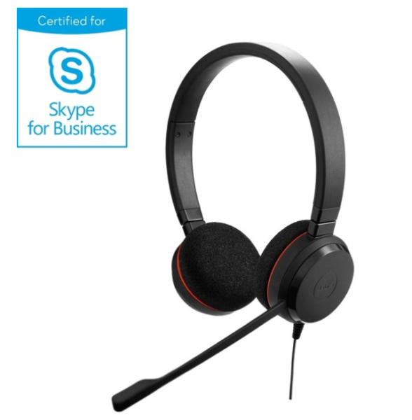 Слушалки Jabra Evolve 20 UC Stereo USB NC, пасивно неутрализиране на шумa, сертифицирани за Skype for Business, USB-A, черни