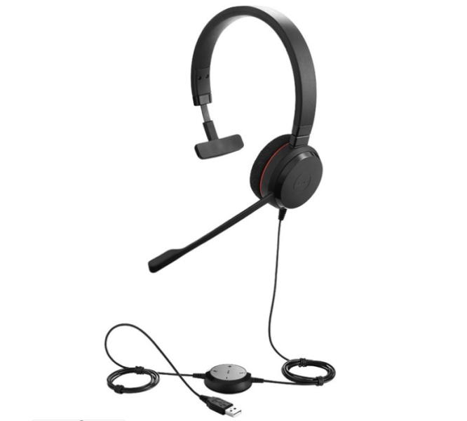 Слушалки Jabra Evolve 20 MS Mono USB NC, микрофон, пасивно неутрализиране на шумa, сертифицирани за Skype for Business, USB-A, черни