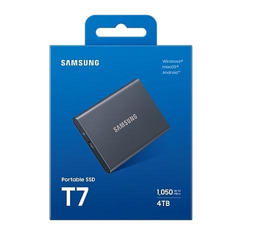 Външен диск Samsung Portable SSD T7 4TB Extern, Read 1050 MB/s Write 1000 MB/s, USB 3.2 Gen 2, Titan Grey 