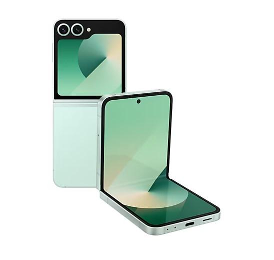 Смартфон Samsung Galaxy Z Flip6 Mint, поддържа 2 sim карти, 6.7" (17.01 cm) Foldable Dynamic AMOLED 2X 120Hz дисплей, осемядрен Snapdragon 8 Gen 3 3.39GHz, 12GB RAM, 512GB Flash памет, 50 + 12 & 10 Mpix камери, Android