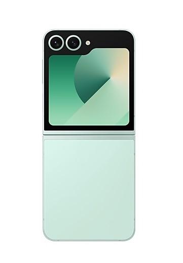 Смартфон Samsung Galaxy Z Flip6 Mint, поддържа 2 sim карти, 6.7" (17.01 cm) Foldable Dynamic AMOLED 2X 120Hz дисплей, осемядрен Snapdragon 8 Gen 3 3.39GHz, 12GB RAM, 512GB Flash памет, 50 + 12 & 10 Mpix камери, Android