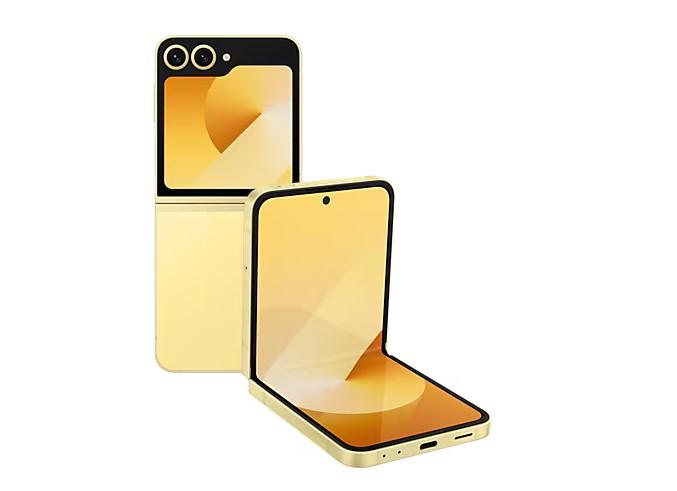 Смартфон Samsung Galaxy Z Flip6 Yellow, поддържа 2 sim карти, 6.7" (17.01 cm) Foldable Dynamic AMOLED 2X 120Hz дисплей, осемядрен Snapdragon 8 Gen 3 3.39GHz, 12GB RAM, 512GB Flash памет, 50 + 12 & 10 Mpix камери, Android