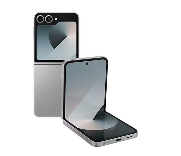 Смартфон Samsung Galaxy Z Flip6 Silver, поддържа 2 sim карти, 6.7" (17.01 cm) Foldable Dynamic AMOLED 2X 120Hz дисплей, осемядрен Snapdragon 8 Gen 3 3.39GHz, 12GB RAM, 256GB Flash памет, 50 + 12 & 10 Mpix камери, Android