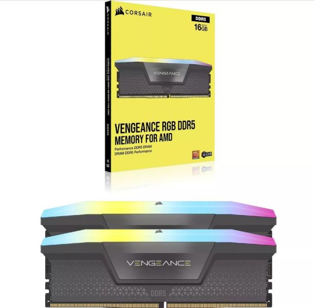 Памет Corsair VENGEANCE RGB, 32GB (2x16GB) DDR5 4800MHz, LC36, 1.35V, AMD EXPO Memory - Grey