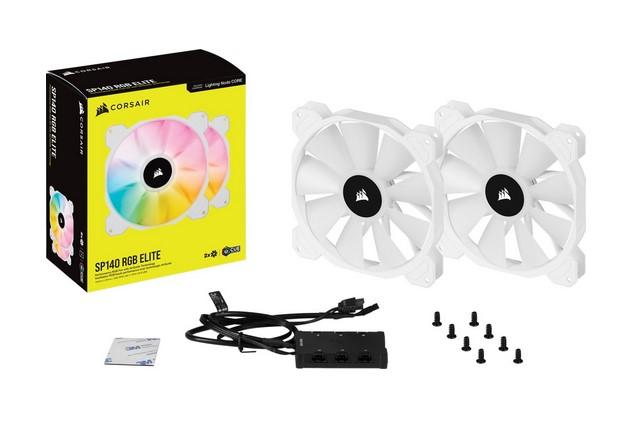 Вентилатор Corsair SP Series, White SP140 RGB ELITE, Dual Pack 140mm RGB LED Fan with AirGuide