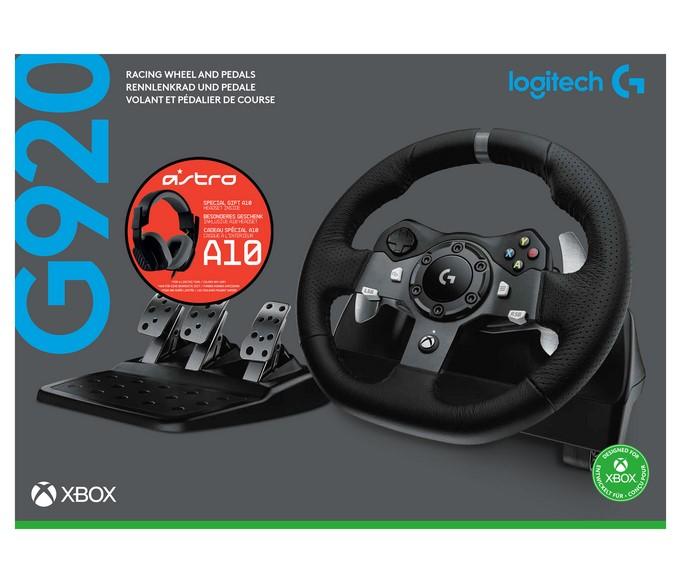 Комплект Волан с педали Logitech Driving Force G920 + геймърски слушалки Astro A10 за Xbox One, Xbox Series X, PC, Черни