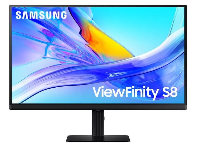 Монитор Samsung ViewFinity S8 LS-27D800UAU, 27" (68.58cm) IPS панел, 4K/UHD, 5ms, Mega Infinity DCR, HDR10, 350cd/m2, LAN, HDMI, DP, USB Hub, USB-C