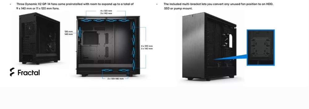 Кутия Fractal Design Define 7 XL Solid Black, Mid-Tower, 1 x USB 3.2 Type-C, 2 x USB 3.0, 2 x USB 2.0, E-ATX/ATX/mATX/mITX/EE-ATX/SSI-CEB/SSI-EEB