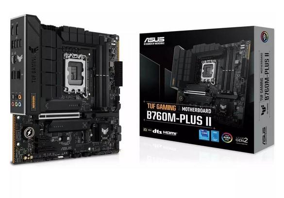 Дънна платка Asus TUF GAMING B760M-PLUS II, B760, LGA1700, DDR5, PCI-E 5.0, 4x SATA 6Gb/s, 3x M.2 slots, 1x USB 3.2 Gen 2x2 Type-C, 1x USB 3.2 Gen 2, HDMI, DP, mATX