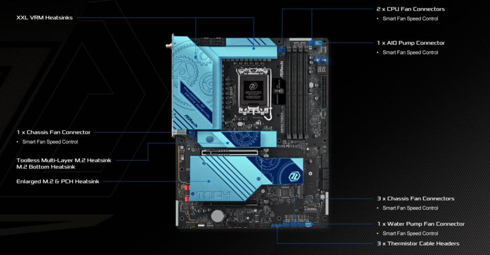 Дънна платка ASROCK Z890 Taichi Lite, LGA1851, PCIe 5.0, 4 x DDR5, 1 x Blazing M.2 NVMe, 4 x Hyper M.2 NVMe, 4 x SATA3 6.0 Gb/s, Wi-Fi 7, Bluetooth 5.4, HDMI, ATX