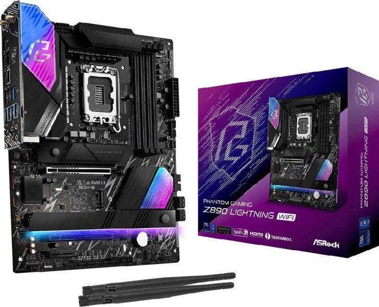 Дънна платка ASRock Z890 Lightning WiFi, LGA1851, 4 x DDR5, 4 x DDR5, PCIe 5.0, 1 x Blazing M.2 NVMe, 3 x Hyper M.2 NVMe, 4 x SATA3 6.0 Gb/s, Wi-Fi 7, Bluetooth 5.4, HDMI, ATX