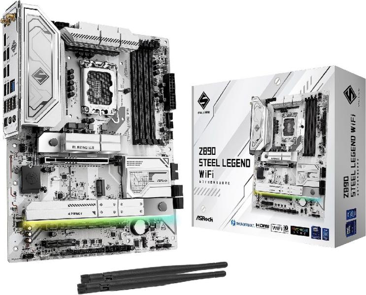 Дънна платка ASRock Z890 STEEL LEGEND WIFI, LGA1851, 4 x DDR5, PCIe 5.0, 1 x Blazing M.2 NVMe, 3 x Hyper M.2 NVMe, 4 x SATA3 6.0 Gb/s, Wi-Fi 7, Bluetooth 5.4, HDMI, ATX