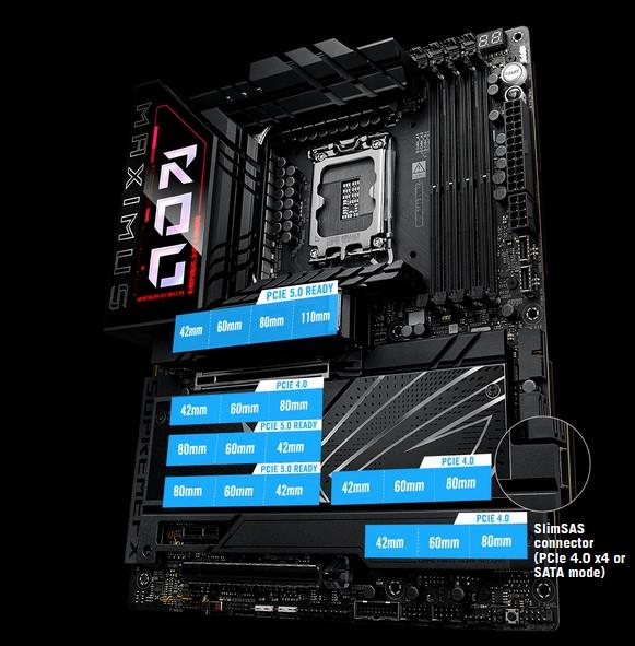 Дънна платка ASUS ROG MAXIMUS Z890 HERO, LGA1851, 4 x DDR5, 6 x M.2 NVMe, 4 x SATA 6Gb/s, 1 x SlimSAS, Wi-Fi 7, Bluetooth v5.4, 2 x LAN, HDMI, ATX