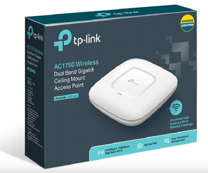 Точка за достъп TP-Link EAP245 AC1750 Wireless Dual Band Gigabit, 5GHz (1300Mbps) / 2.4GHz (450Mbps), 1x Gigabit Ethernet port (10/100/1000 Mbps)