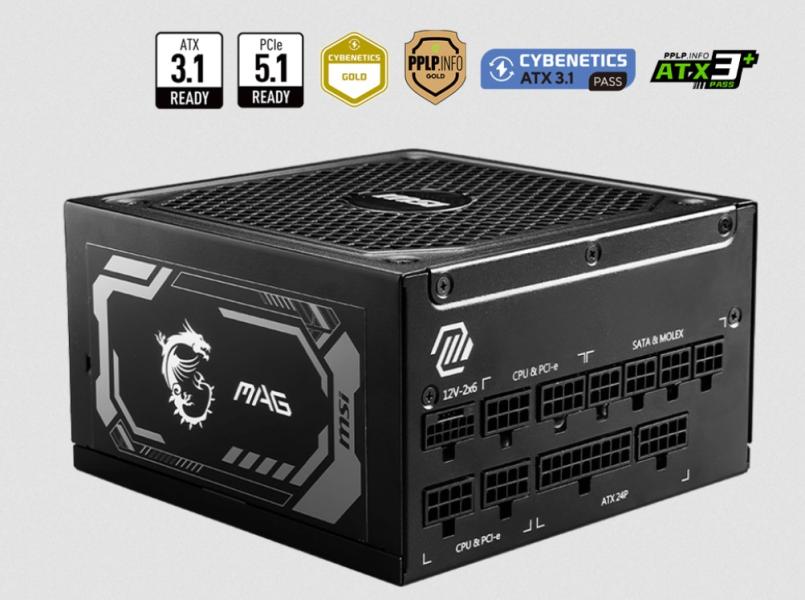 Захранване MSI MAG A1000GL PCIE5, 1000W, Active PFC, 80 Plus Gold