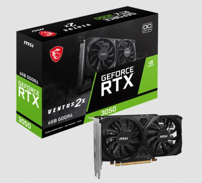 Видео карта MSI NVIDIA GeForce RTX 3050 VENTUS 2X E 6G OC, 6GB GDDR6, 96bit, 2x HDMI, DP