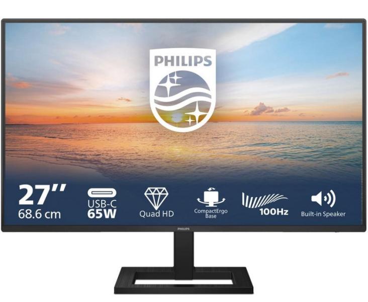 Монитор Philips 27E1N1600AE, 27" (68.58cm) IPS панел, 100Hz, QHD, 4ms, Mega Infinity DCR, HDR10, 350cd/m2, USB Type-C, USB 3.2, HDMI
