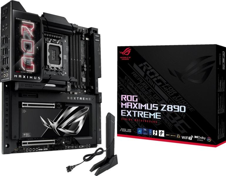 Дънна платка ASUS ROG MAXIMUS Z890 EXTREME, LGA1851, 4 X DDR5, PCI-E 5.0, 4 x SATA 6Gb/s, 6 x M.2 Slots, Wi-Fi 7, Bluetooth 5.4, HDMI, E-ATX