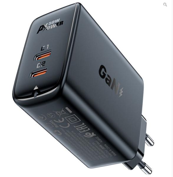 Acefast Универсално зарядно за стена Charger Wall GaN PD50W - A29 - USB-C x 2, Black