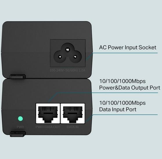 TP-Link TL-POE160S, PoE+ инжектор, 1000 Mbps, 2x LAN (RJ-45), 30W