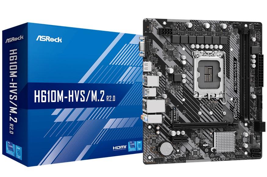 Дънна платка ASRock H610M-HVS/M.2 R2.0, H610, LGA 1700, DDR4, PCI-E 4.0, 1x M.2, 4x SATA 6Gb/s, 2x USB 3.2 Gen1, HDNI, VG, mATX