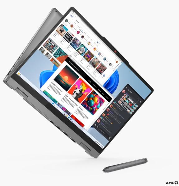 Лаптоп Lenovo IdeaPad 5 2-in-1 14AHP9,  AMD Ryzen 7 8845HS 8C (3.8/5.1GHz, 16MB Cache), 14" (35.56cm) WUXGA OLED 400nits Glare Touchscreen Display, 16GB LPDDR5X, 1TB SSD NVMe, Windows 11 Home