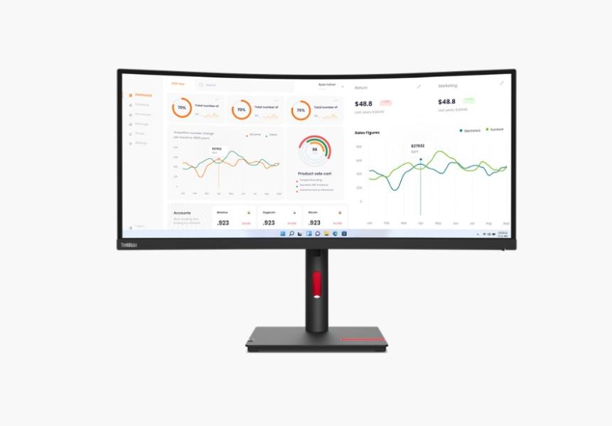 Монитор LENOVO ThinkVision T34w-30, 34" (86.36 cm) Curved WLED AV, 60Hz, 4ms, 350cd/m2, HDMI, DP, RJ45, USB, USB Type-C