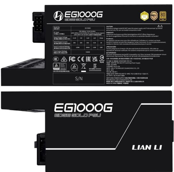 Захранване Lian Li EDGE 1000W, PCIe 5.1, ATX 3.1, 80 + Gold, Full Modular, Черно