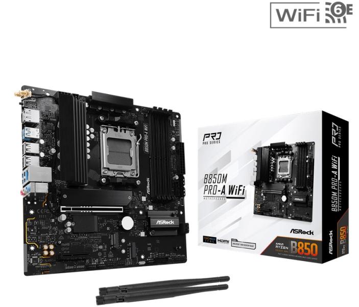 Дънна платка ASROCK B850M PRO-A WiFi, B850, AM5, DDR5, PCI-E 5.0, 4x SATA 6Gb/s, 3x M.2, HDMI, DP, Micro ATX