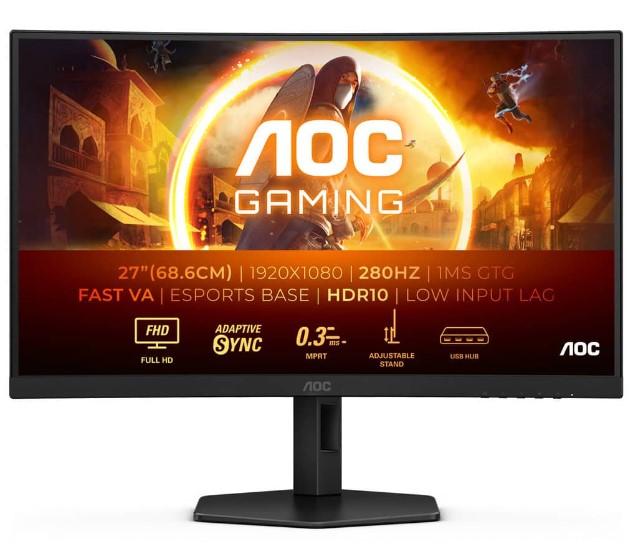 Монитор AOC C27G4ZXU, 27" (68.58cm) VA, 280Hz, Full HD, 1ms, 80 000 000:1, 300cd/m2, HDMI, DP, USB 3.2 Hub