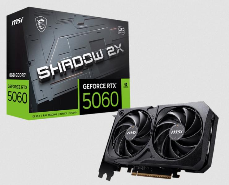 Видео карта MSI nVIDIA GeForce RTX 5060 SHADOW 2X OC 8GB GDDR7, 128-bit, HDMI, 3x DP
