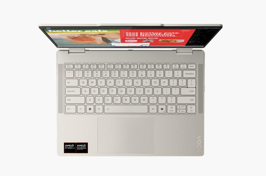 Лаптоп Lenovo Yoga 7 2-in-1 14AKP10, AMD Ryzen AI 7 350 8C (2.0 / 5.0 GHz, 16 MB cache), 14.0" (35.56 cm) 2.8K OLED, Touch Screen, 24GB LDDR5x, 1TB M.2 NVMe SSD, Windows 11 Home