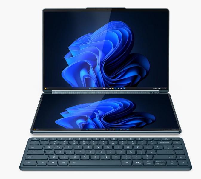 Лаптоп Lenovo Yoga Book 9 14IAH10, Intel Core Ultra 7 255H 16C (1.5 / 5.1 GHz, 24 MB cache), 2 x 14" (35.56 см) 2.8K OLED, Touchscreen, Intel Arc 140T, 32GB LDDR5x, 1TB M.2 NVMe SSD, Windows 11 Home