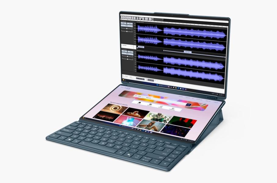 Лаптоп Lenovo Yoga Book 9 14IAH10, Intel Core Ultra 7 255H 16C (1.5 / 5.1 GHz, 24 MB cache), 2 x 14" (35.56 см) 2.8K OLED, Touchscreen, Intel Arc 140T, 32GB LDDR5x, 1TB M.2 NVMe SSD, Windows 11 Home