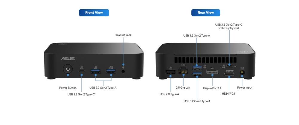 Kомпютър ASUS NUC 14 Essential, Intel Processor N150 4C (up to 3.6GHz, 6MB Cache), Intel UHD Graphics, 2x SO-DIMM DDR5, M.2 NVMe SSD slots, 2.5GbE LAN, Wi-Fi 6E, Bluetooth