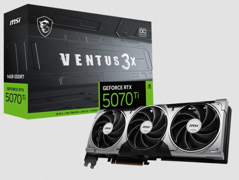Видео карта MSI nVIDIA GeForce RTX 5070 Ti 16GB GDDR7 VENTUS 3X OC, 256-bit, HDMI, 3x DP