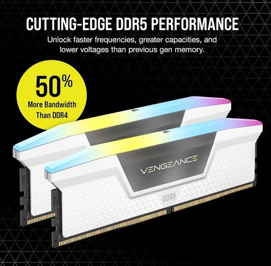 Памет Corsair Vengeance RGB White, 32GB (2x16GB) DDR5 6000MT/s, CL36, 1.4V