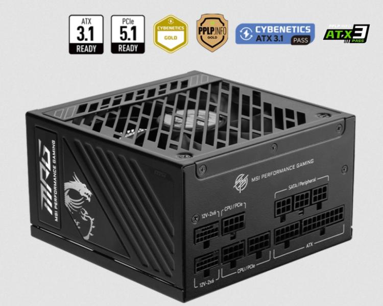 Захранване MSI MAG A850GS PCIE5, 850W, Active PFC, PCIe 5.1/ATX 3.1, 80 PLUS Gold, Fully Modular