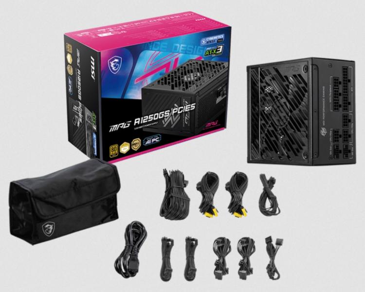 Захранване MSI MAG A1250GS PCIE5, 1250W, Active PFC, PCIe 5.1/ATX 3.1, 80 PLUS Gold, Fully Modular