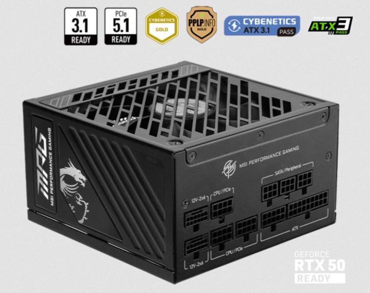 Захранване MSI MAG A1000GS PCIE5, 1000W, Active PFC, PCIe 5.1/ATX 3.1, 80 PLUS Gold, Fully Modular