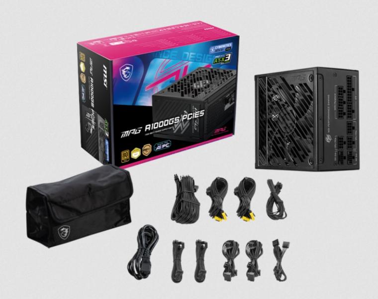 Захранване MSI MAG A1000GS PCIE5, 1000W, Active PFC, PCIe 5.1/ATX 3.1, 80 PLUS Gold, Fully Modular